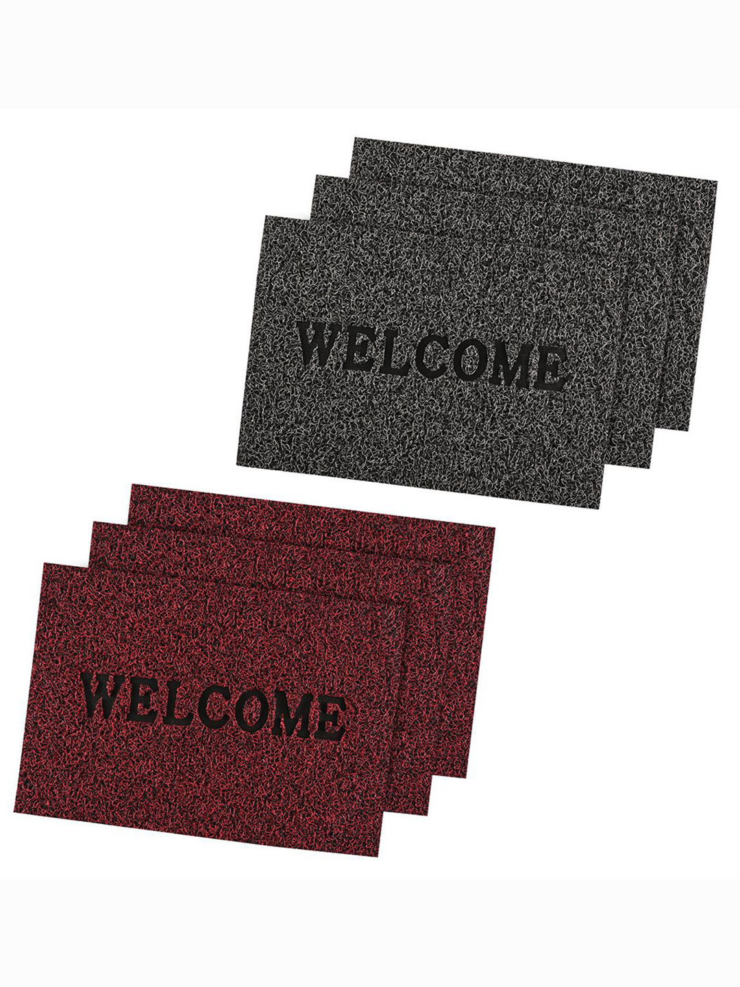 Kuber Industries Maroon & Grey 6 Pieces Textured Anti-Skid Grass Doormats