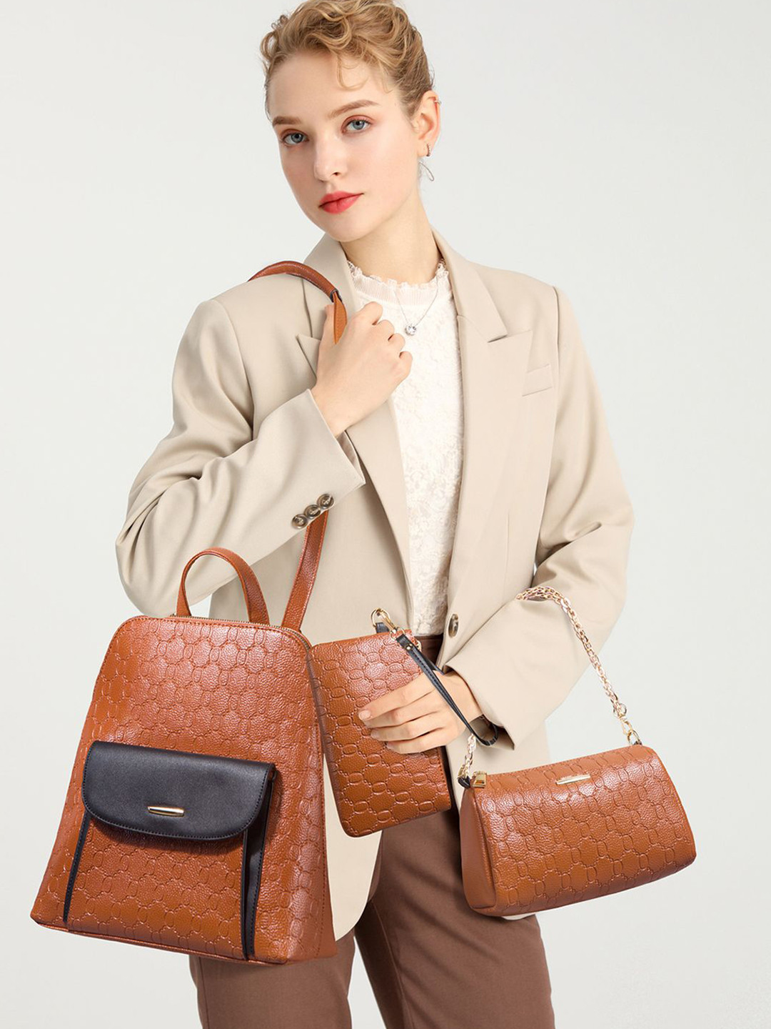 RAVE Women Pack Of 4 Textured Backpack