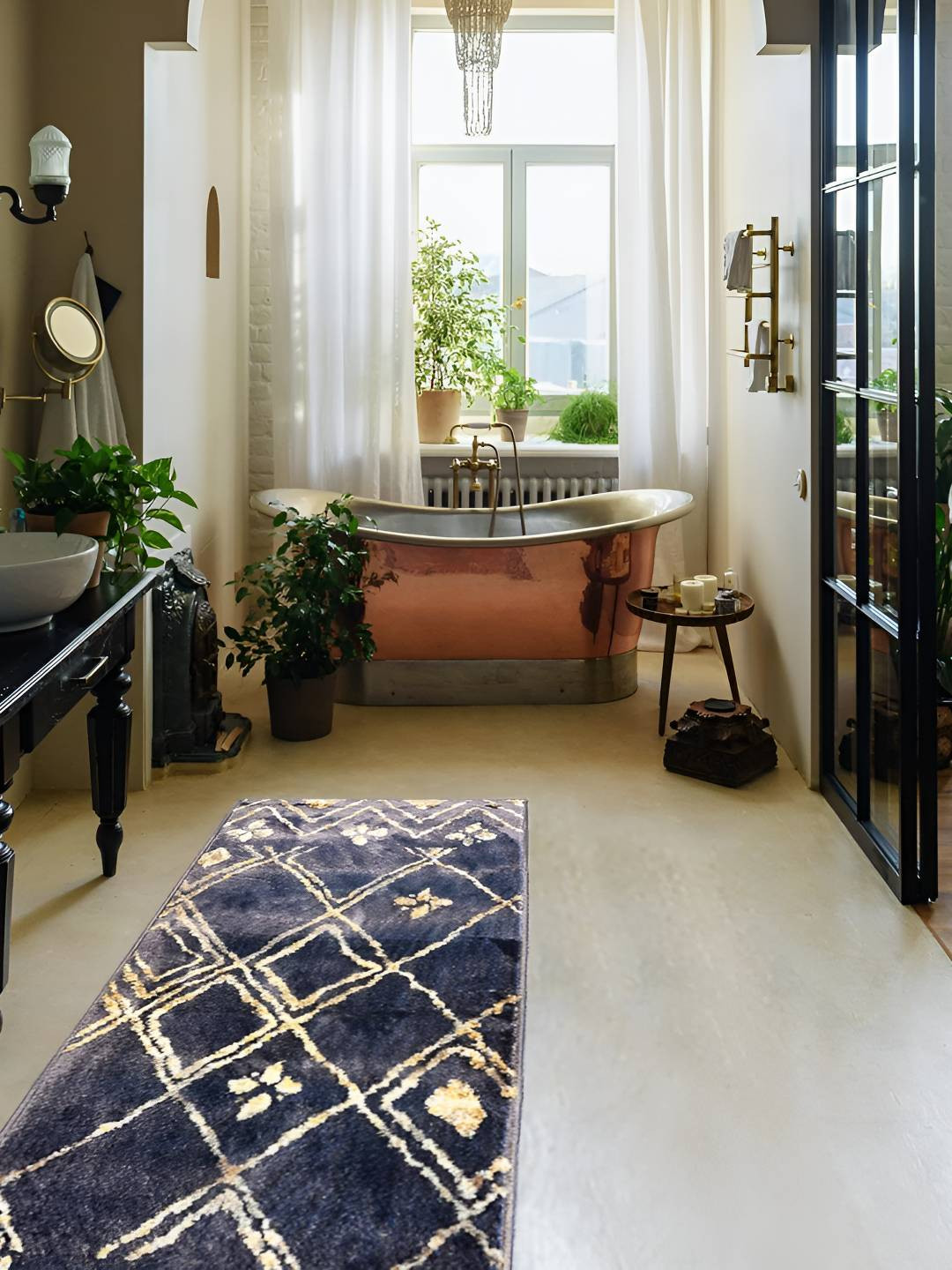 Sapana Carpet-Mats Navy Blue & Beige Abstract Printed Floor Runner