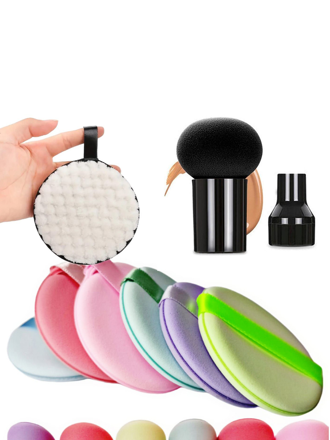 Facejewel Set Of 8 Powder & Mushroom Puff With Makeup Remover Pads