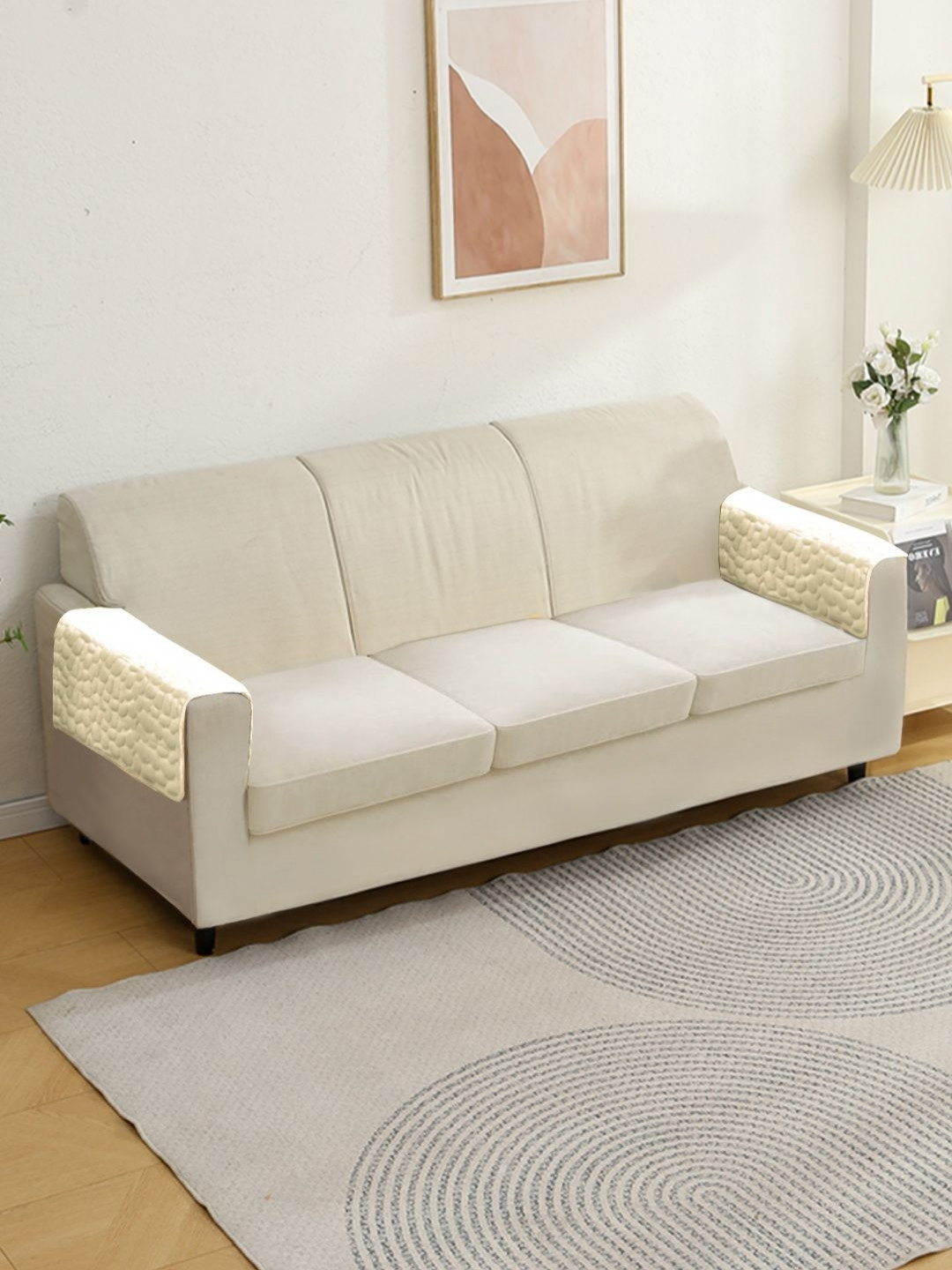 HOKIPO White 2 Pieces Luxurious Pebble Milk Velvet Armrest Cover