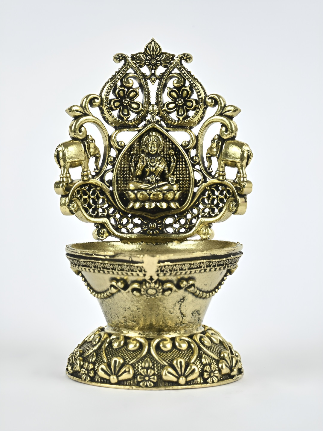 Exotic India Small Superfine Gajalakshmi Brass Diya Housewarming Gift