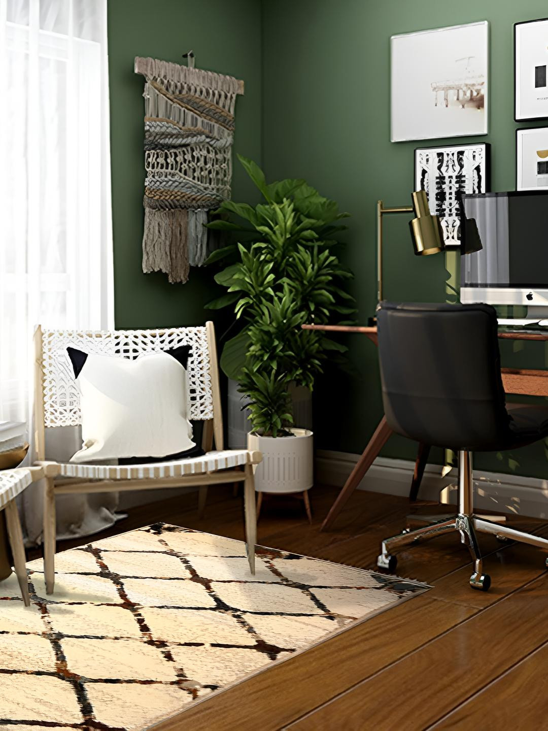 Sapana Carpet-Mats Beige Checked Floor Runner