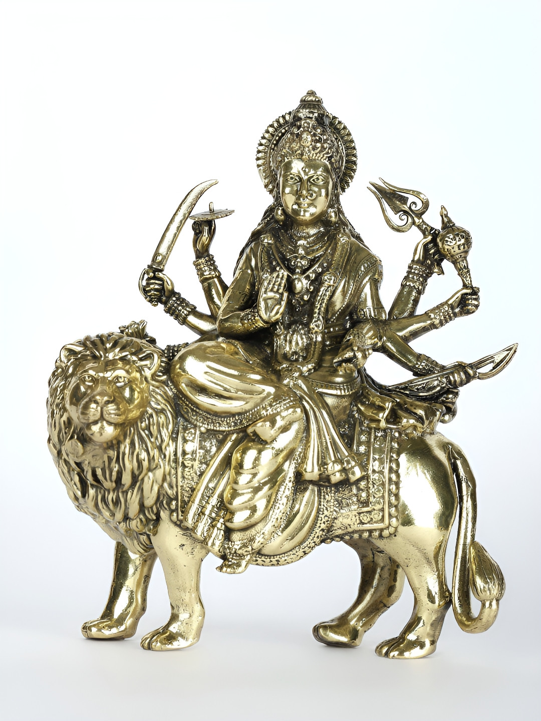 Exotic India Small Superfine Goddess Durga (Sherawali Maa) Brass Statue