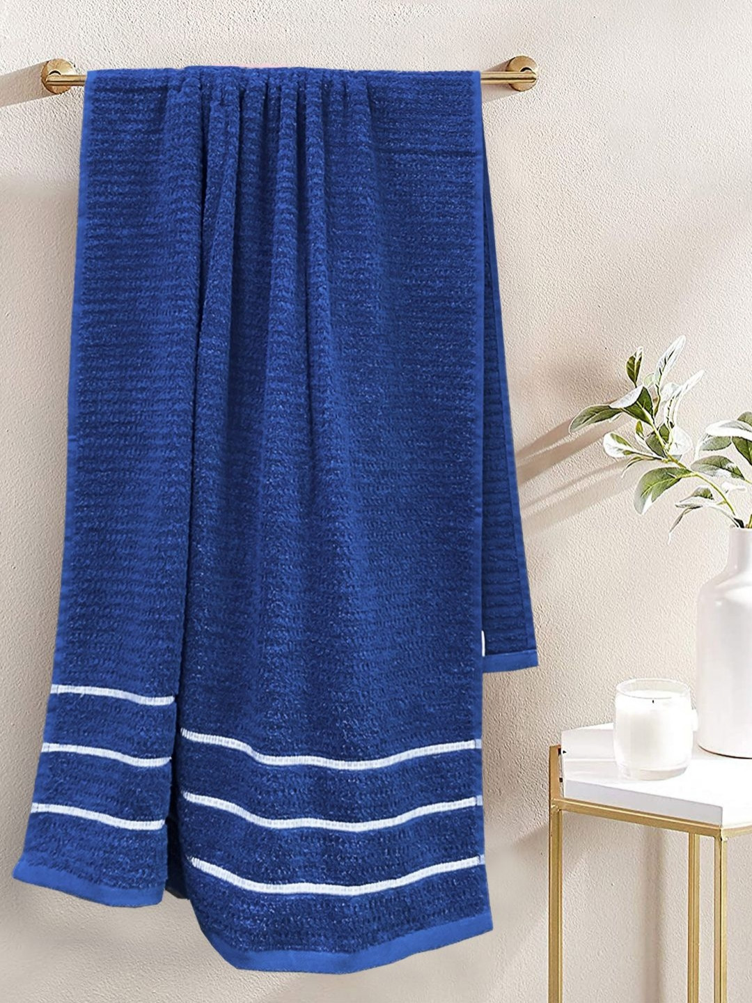 BIANCA Navy Blue & Silver-Toned Cotton 500 GSM Bath Towel