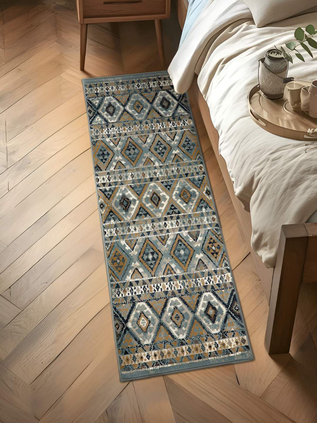 Sapana Carpet-Mats Beige & Grey Abstract Printed Anti-Slip Floor Runner