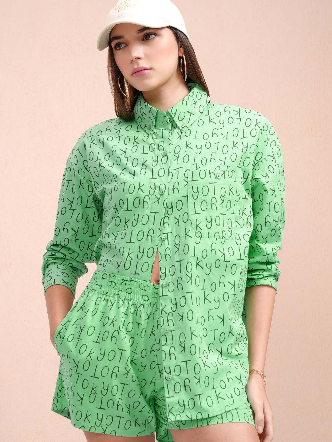 ESPYR By Tokyo Talkies Printed Shirt Collar Pure Cotton Shirt With Shorts