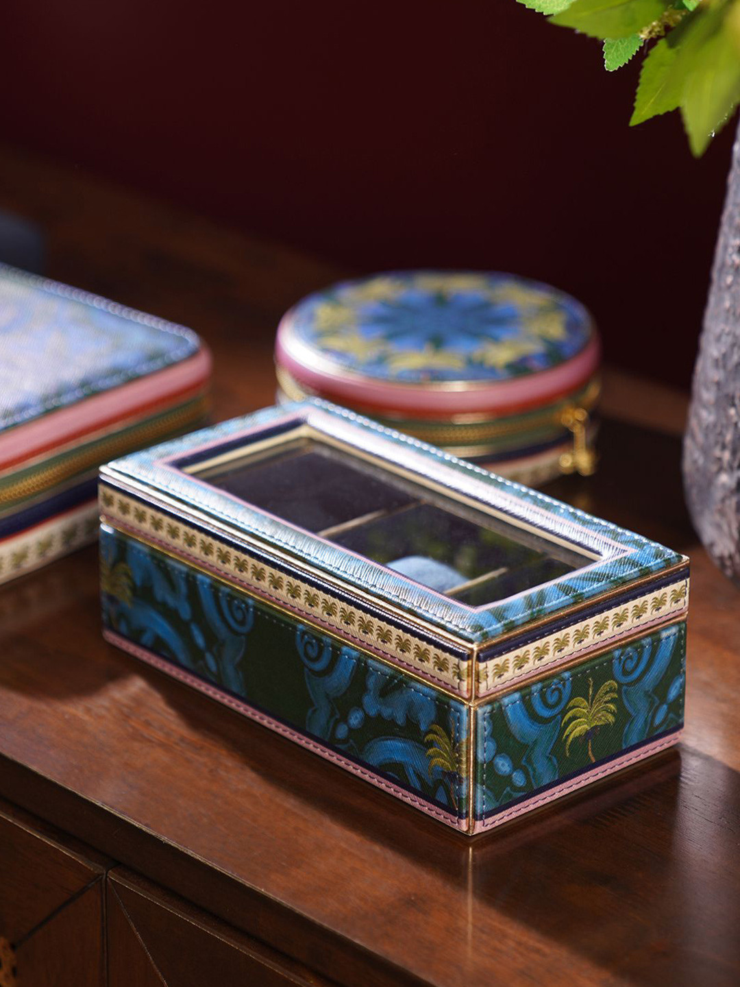 Pure Home and Living Blue & Green Palmas Printed Watch Box