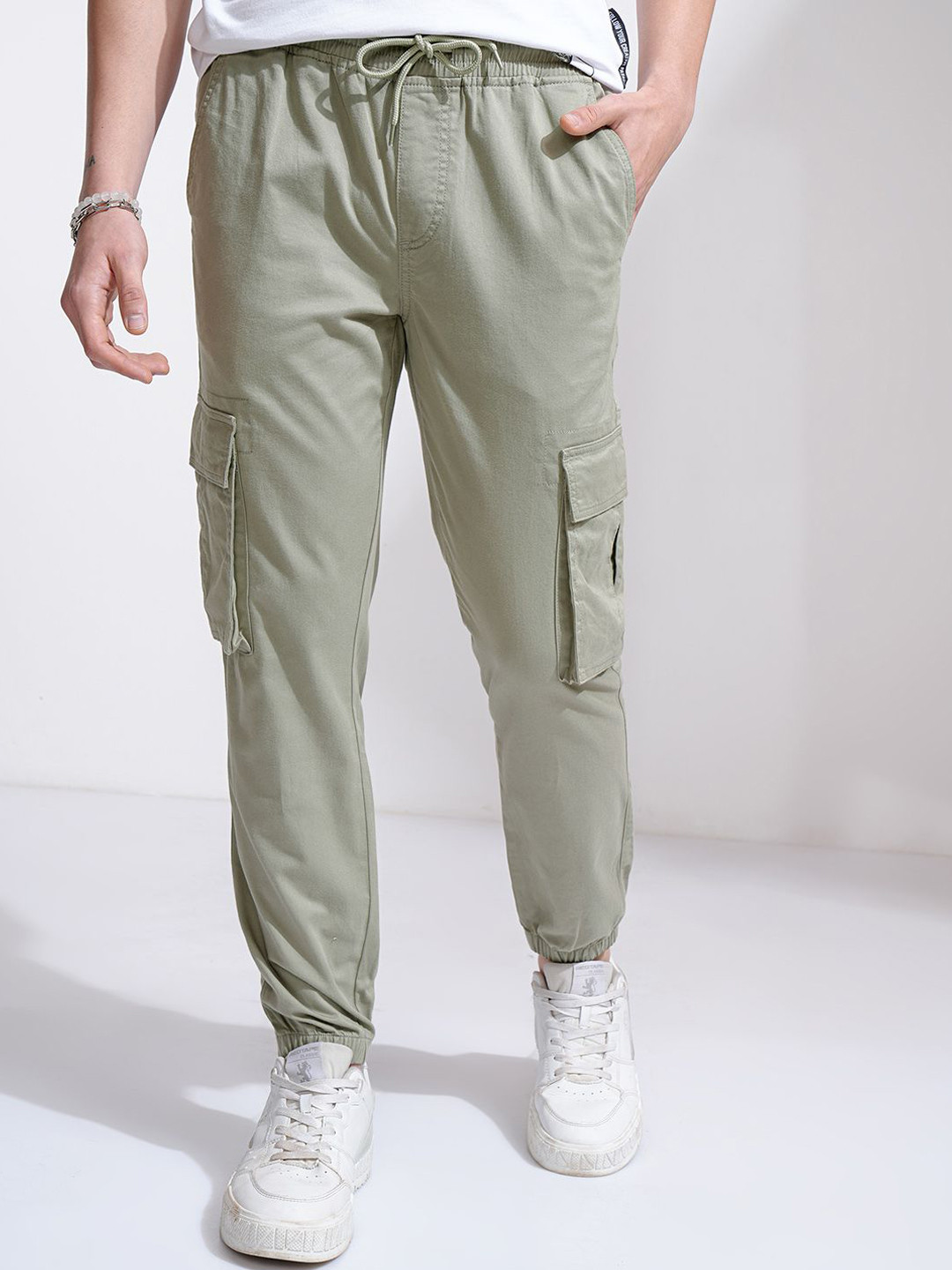 HIGHLANDER Men Slim Fit Cotton Joggers Casual Cargo Trousers