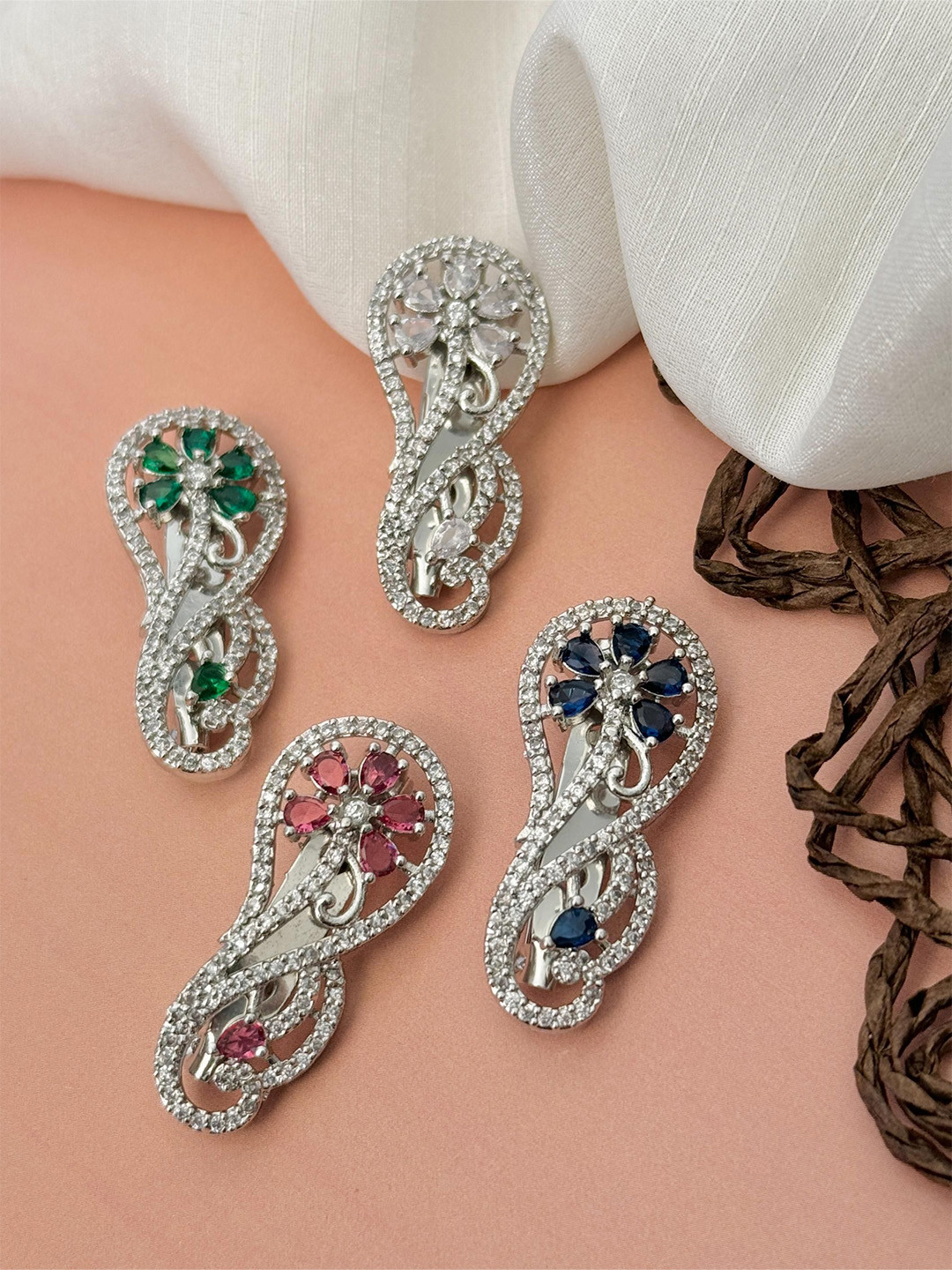 ABDESIGNS Set Of 4 Artificial Stones Studded Saree Clips