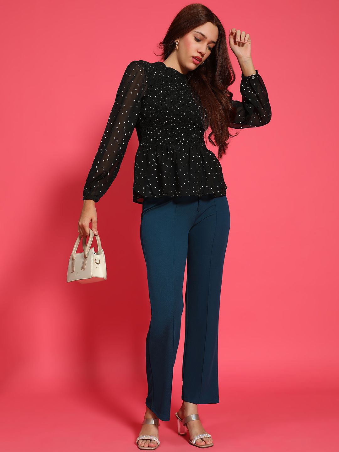Oxolloxo Women Polka Dots Smocking Top