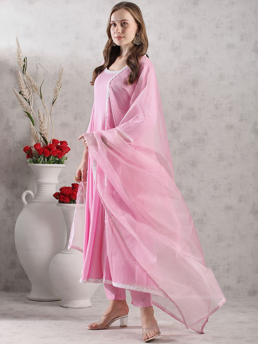 Anni Designer Thread Work Anarkali Kurta With Trouser & Dupatta