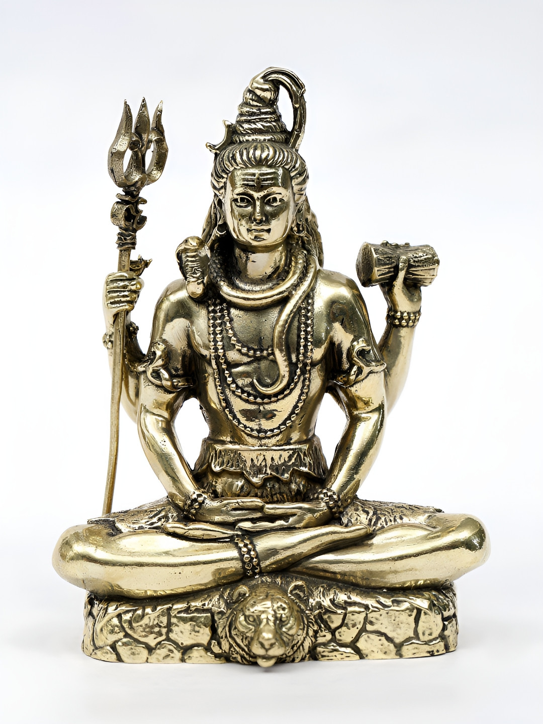 Exotic India Sitting Lord Shiva Gold Brass Metallic Prayer Room Small Showpiece - 4.7 Inches