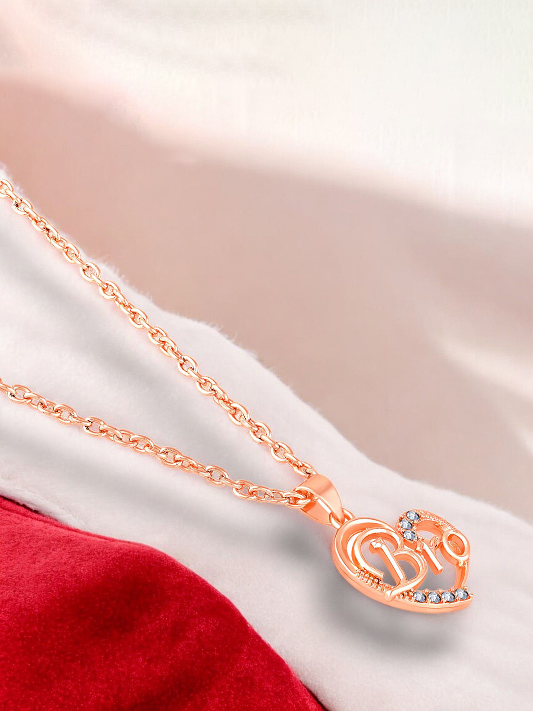 Mahi Rose Gold-Plated Stone Studded Love You Bro Heart Shaped Pendant with Chain
