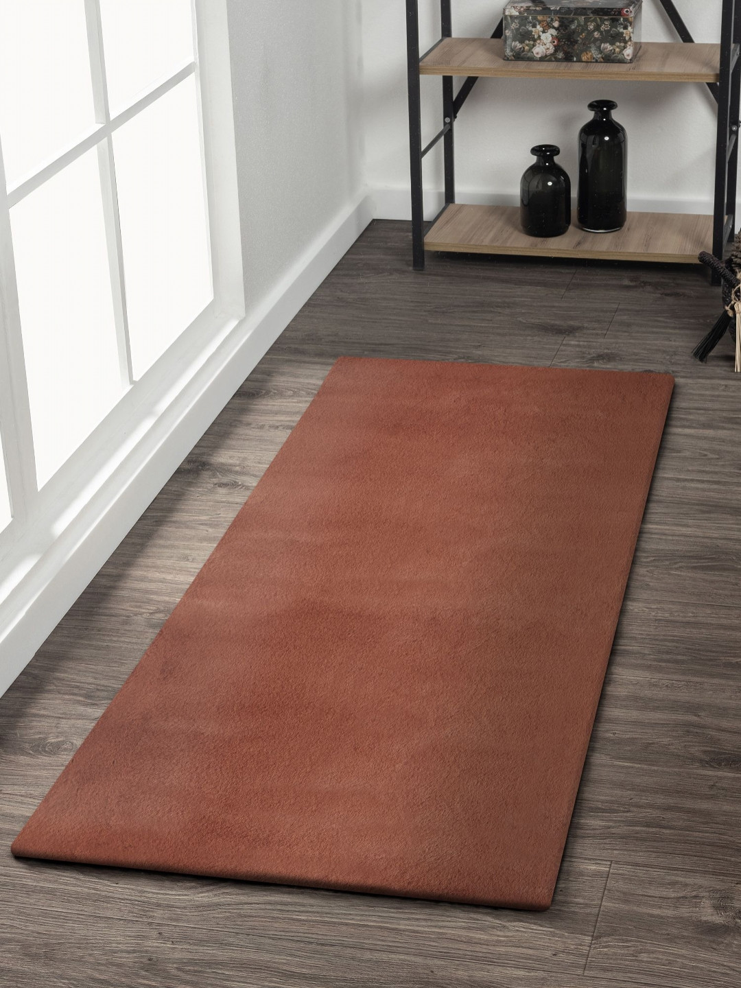 OBSESSIONS Tan- Brown & Blue Anti-Static Shaggy Bedside Runner