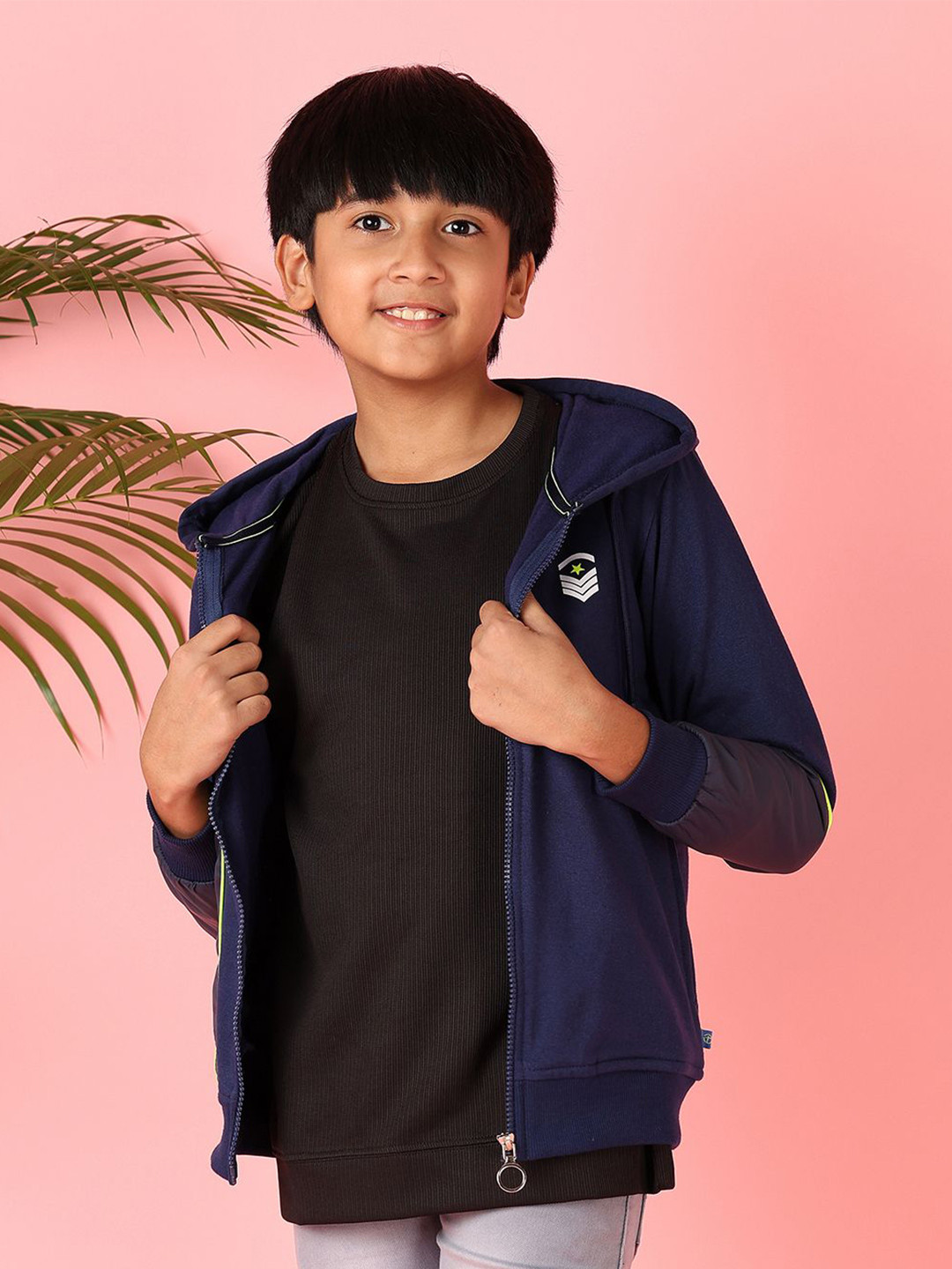 V-Mart Boys Blue Printed Blue Long Hooded Front-Open Sweatshirt