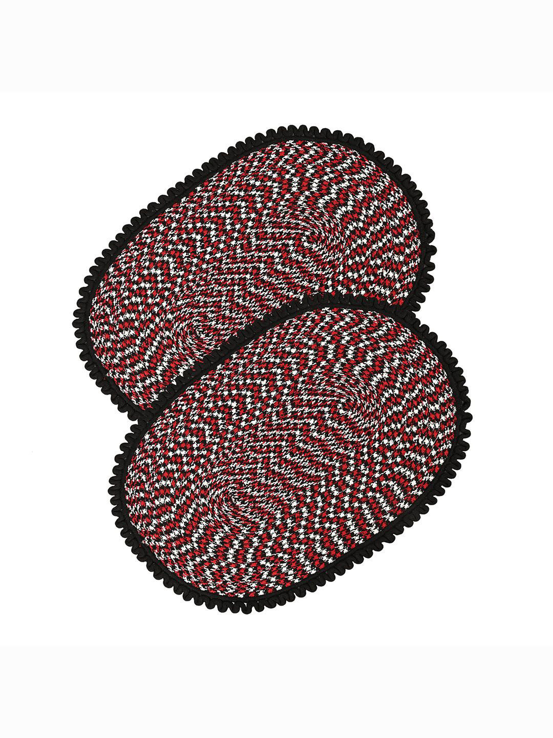 Kuber Industries Black & Red 2 Pieces Printed Anti Slip Cotton Doormats