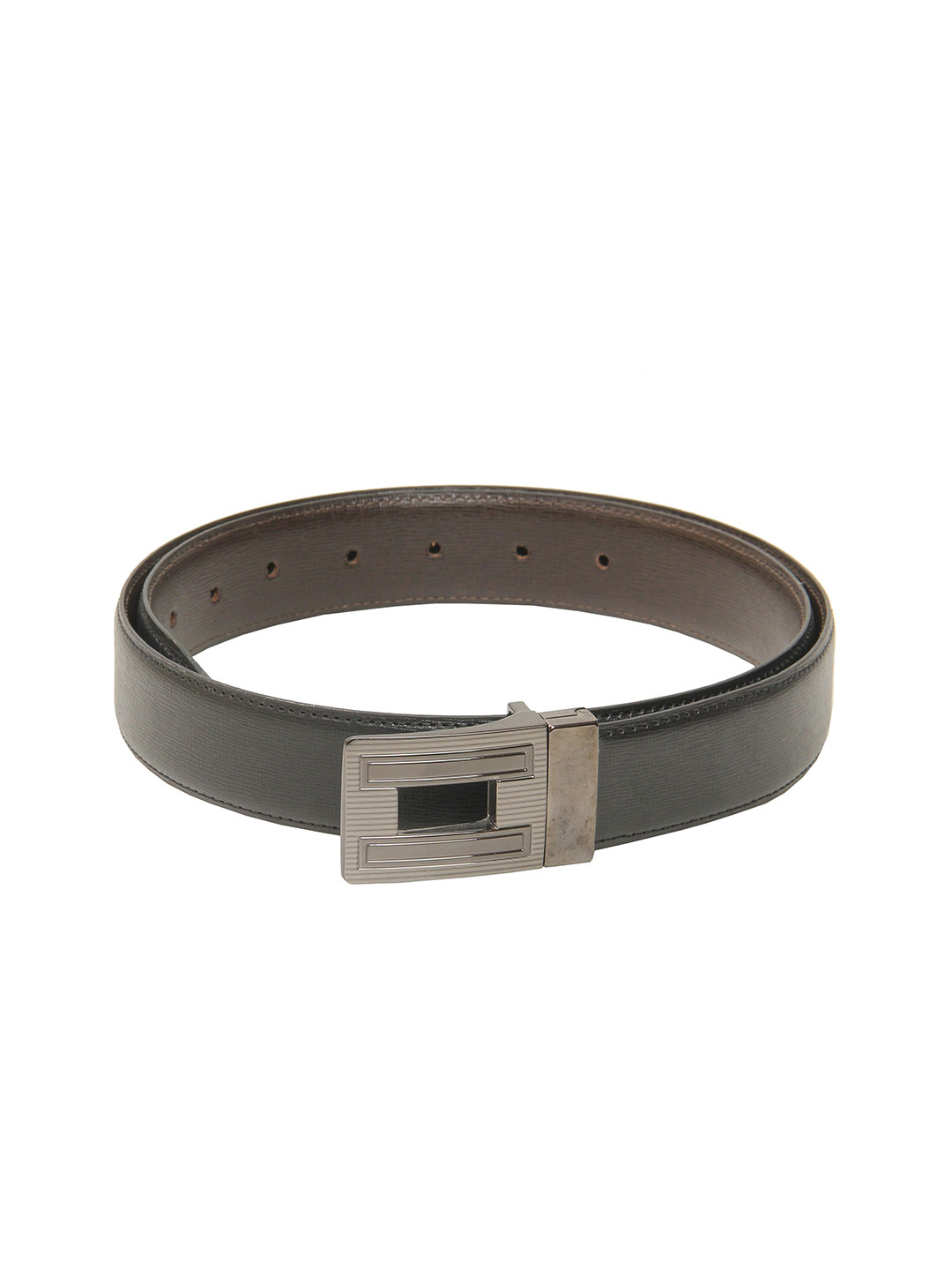 Cazzano Men Black Leather Reversible Belt  With Buckle Closure