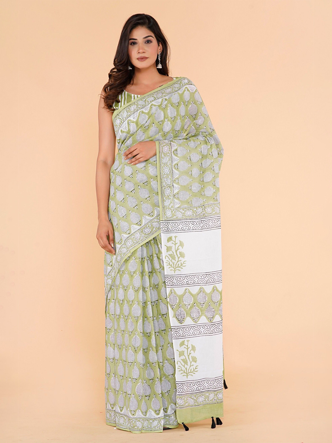 Shivanya Handicrafts Floral Pure Cotton Block Printed Saree Attach Blouse Piece