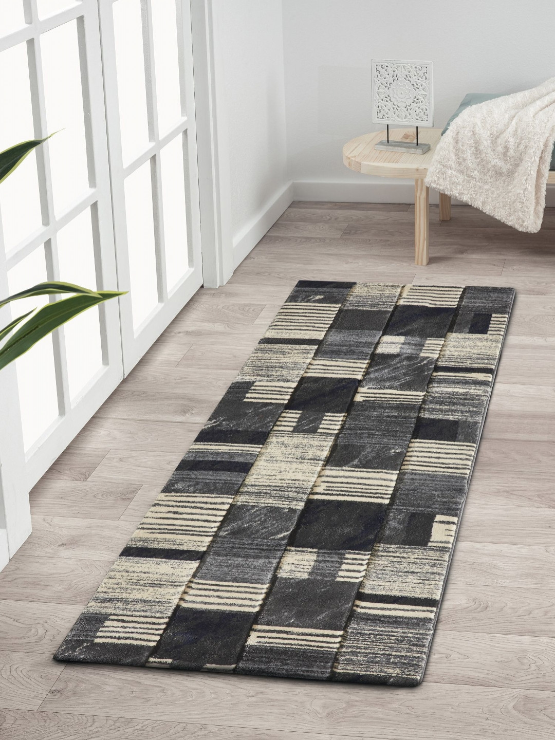 OBSESSIONS Grey Geometric Bedside Runner