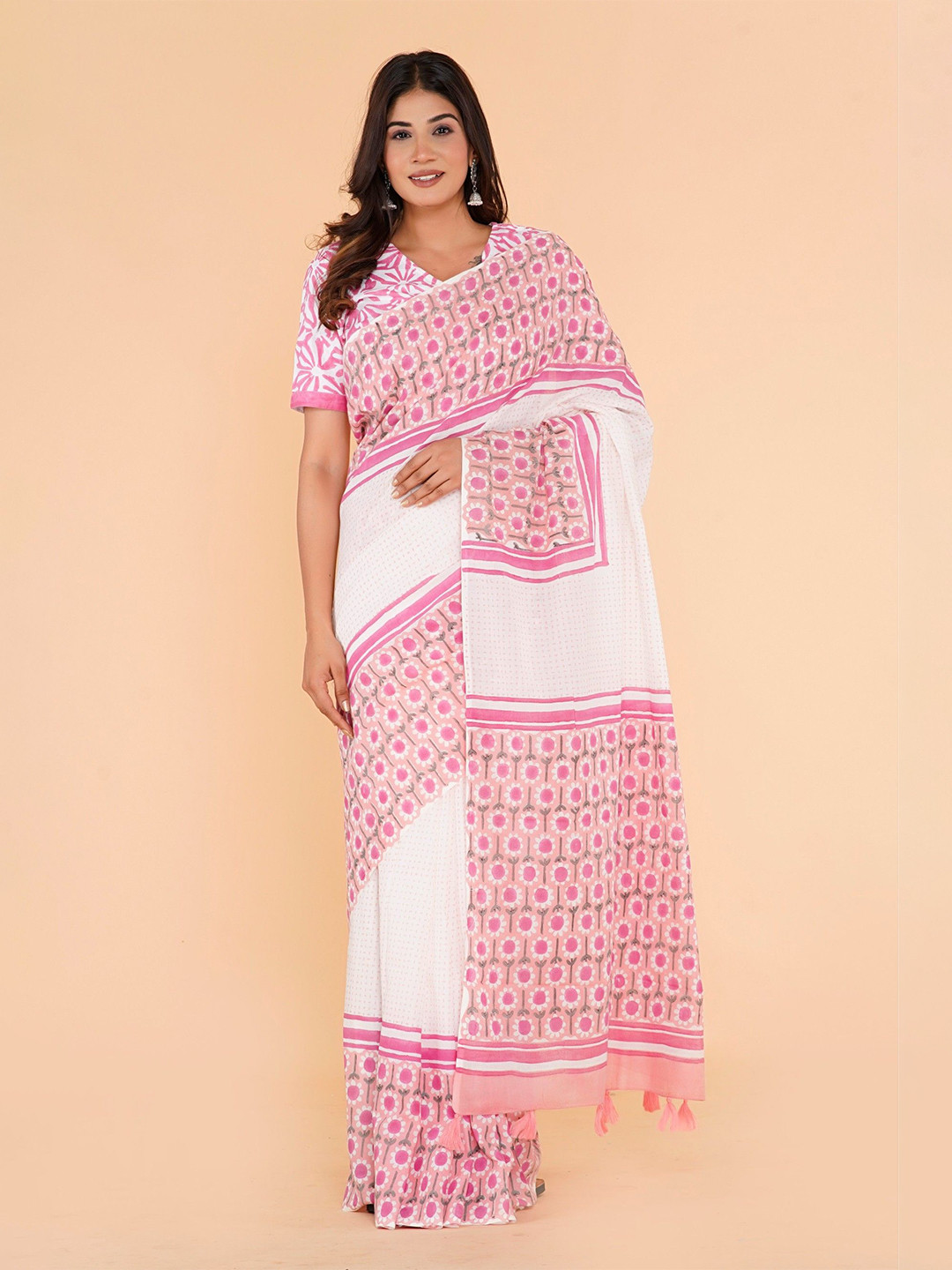 Shivanya Handicrafts Floral Pure Cotton Block Printed  Saree Attach Blouse Piece