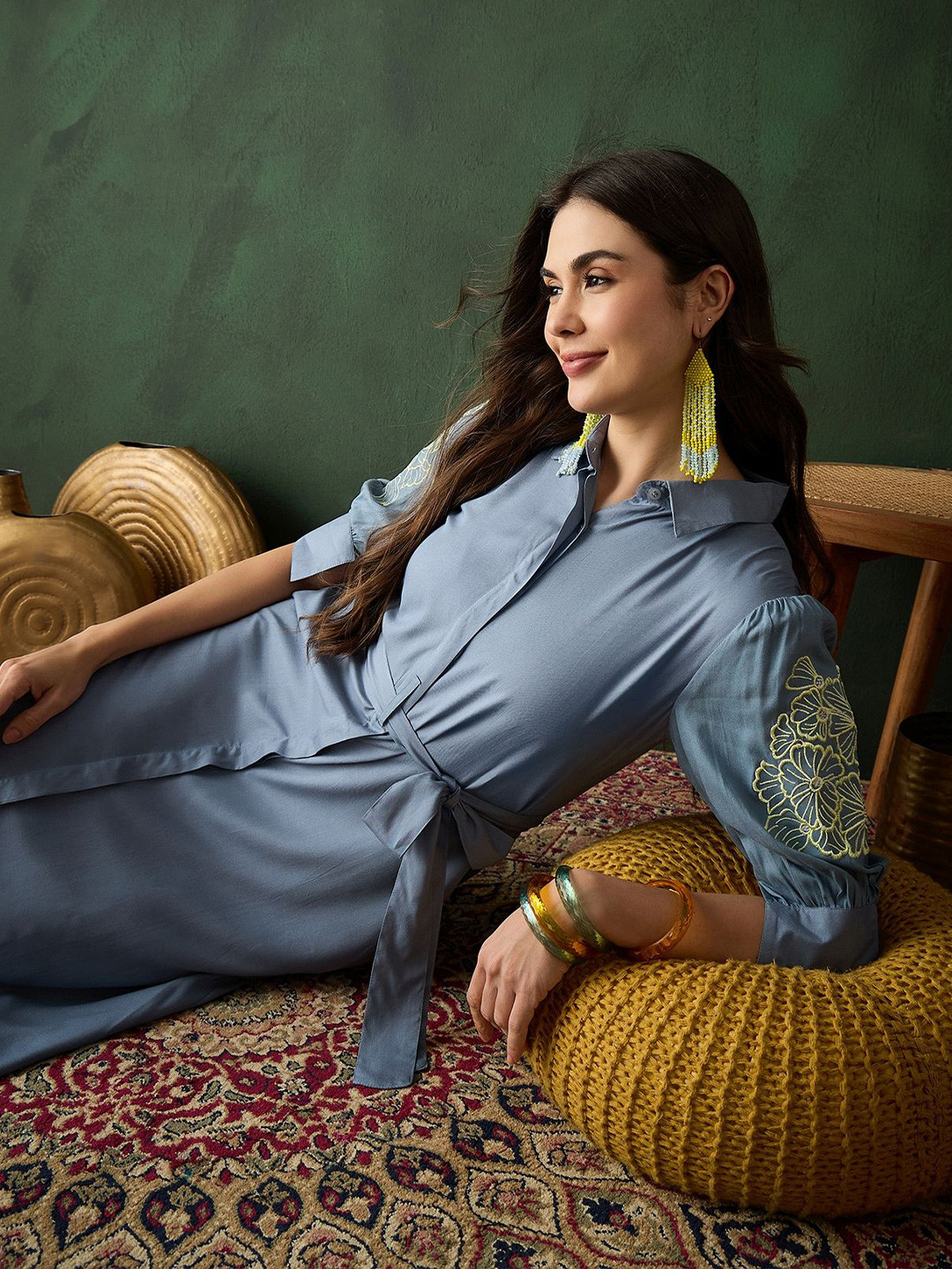 Sangria Women Embroidered A-Line Midi Dresses