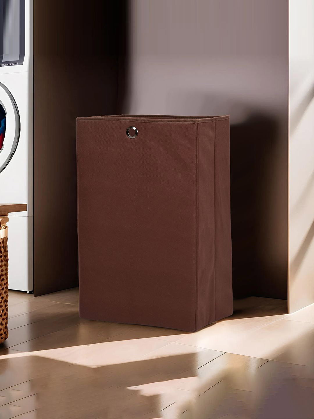 Kuber Industries Brown 3 Pieces Foldable Laundry Bag With Holding Rings 80 l