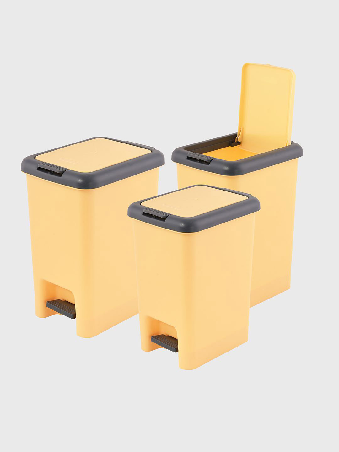 Kuber Industries Yellow & Grey 3 Pieces Pedal Dust Bins 6.5L Each