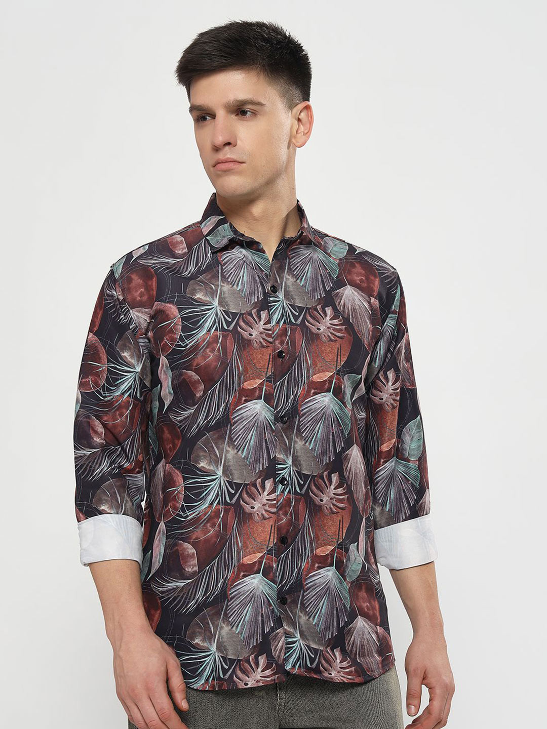 YOUTH FIRST Men Modern Spread Collar Floral Printed Casual Shirt