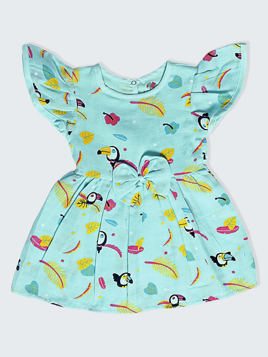 FEBVIBE Girls Conversational Printed Fit & Flare Above Knee Dress