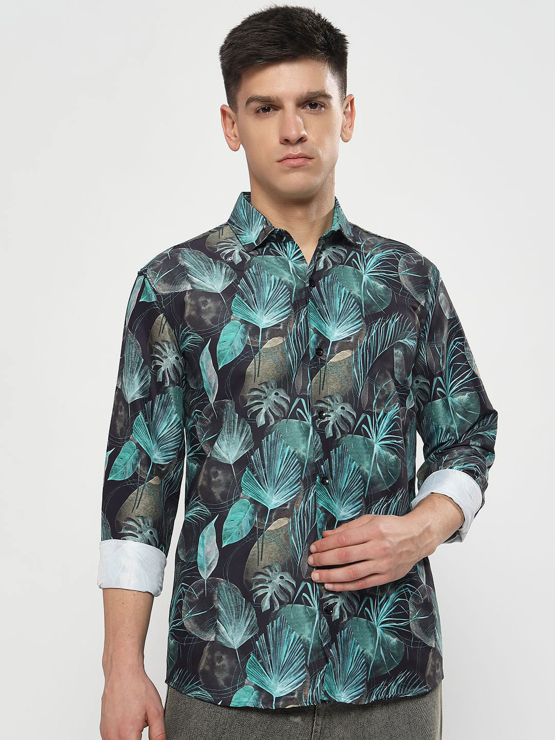 YOUTH FIRST Men Modern Spread Collar Floral Printed Casual Shirt