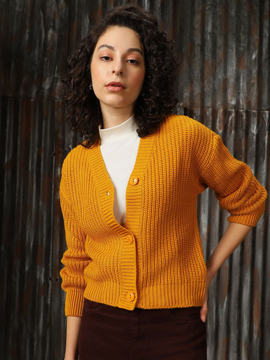 High Star Women Crop Sweater Boxy Fit Cardigan