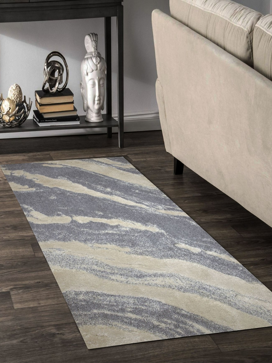 OBSESSIONS Silvertoned & Grey Printed Bedside Runner