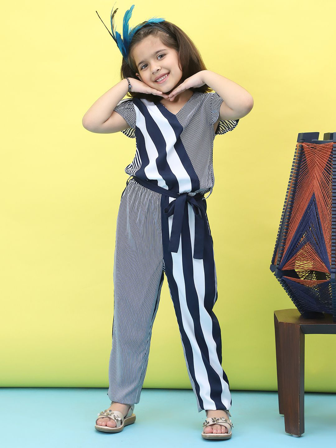 Baawri Girls Striped V-Neck Basic Jumpsuit