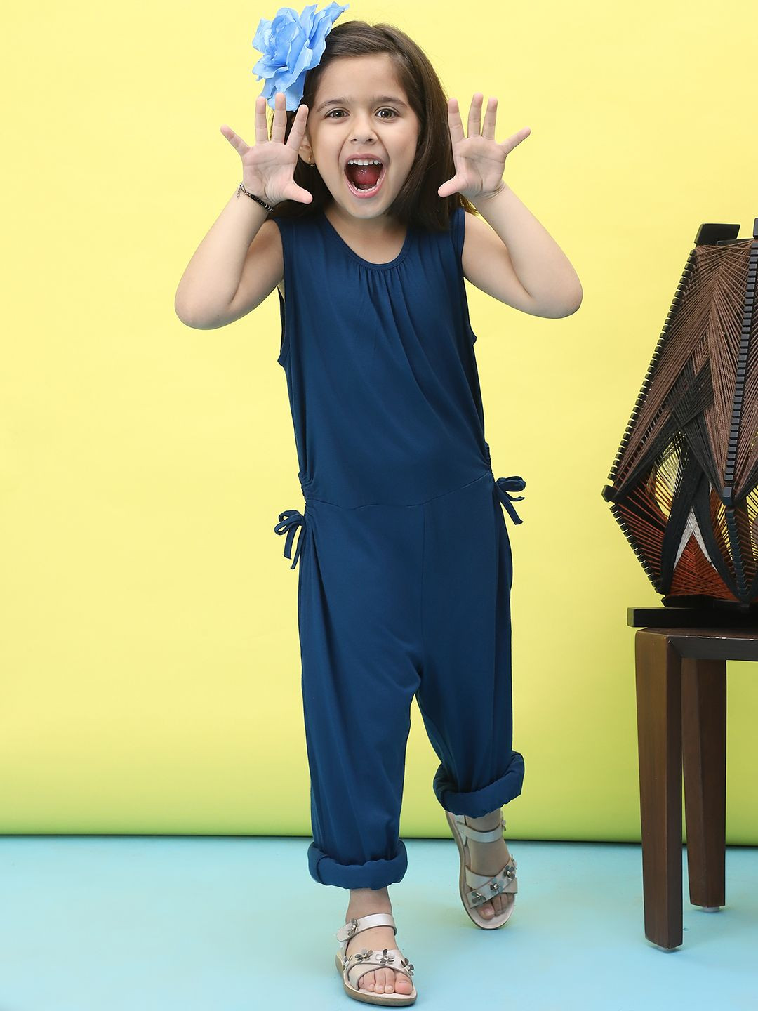 Baawri Girls Basic Casual Solid Sleeveless Jumpsuit