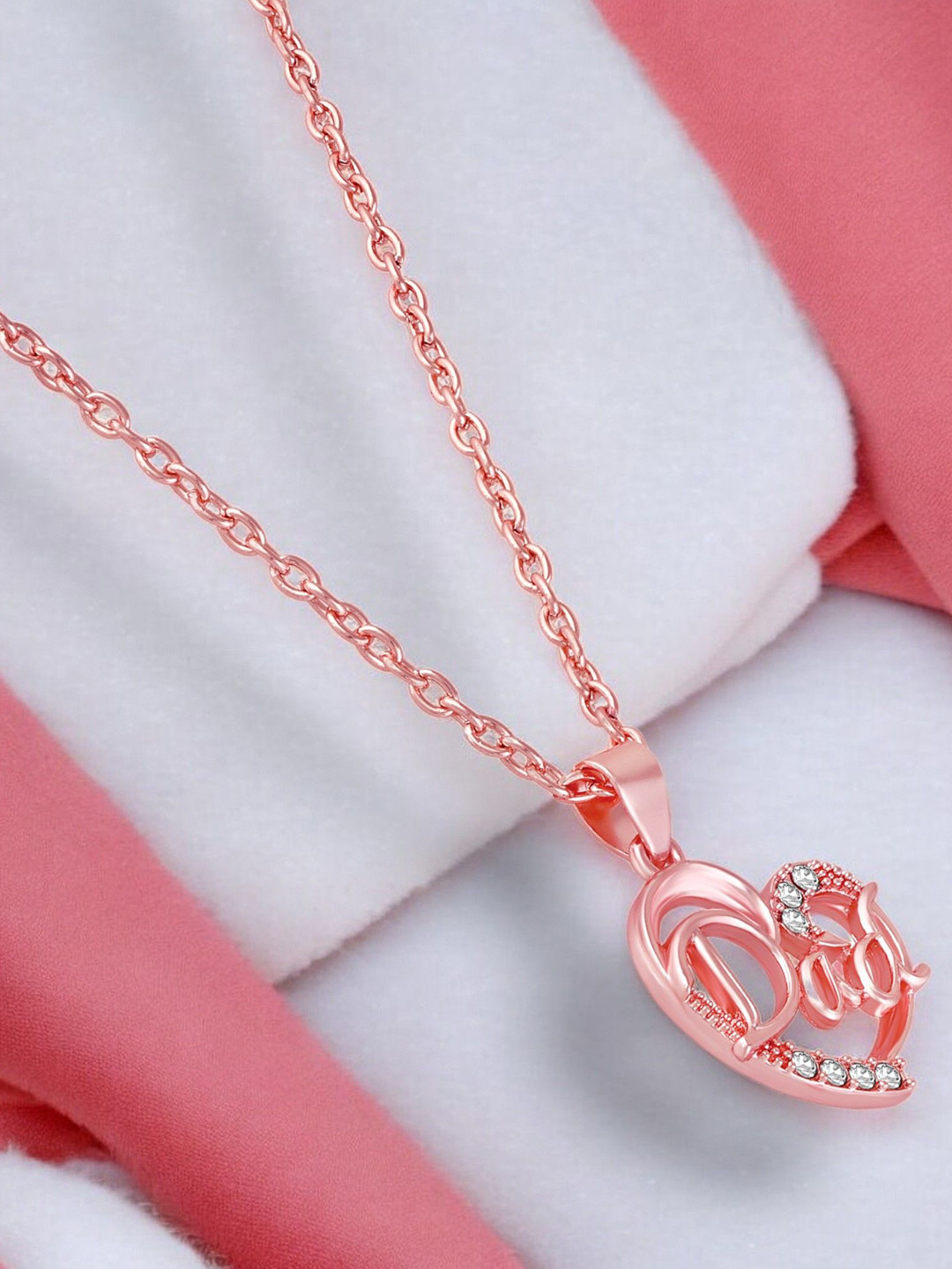 Mahi Rose Gold-Plated Stone Studded Love You Dad Heart Shaped Pendant with Chain