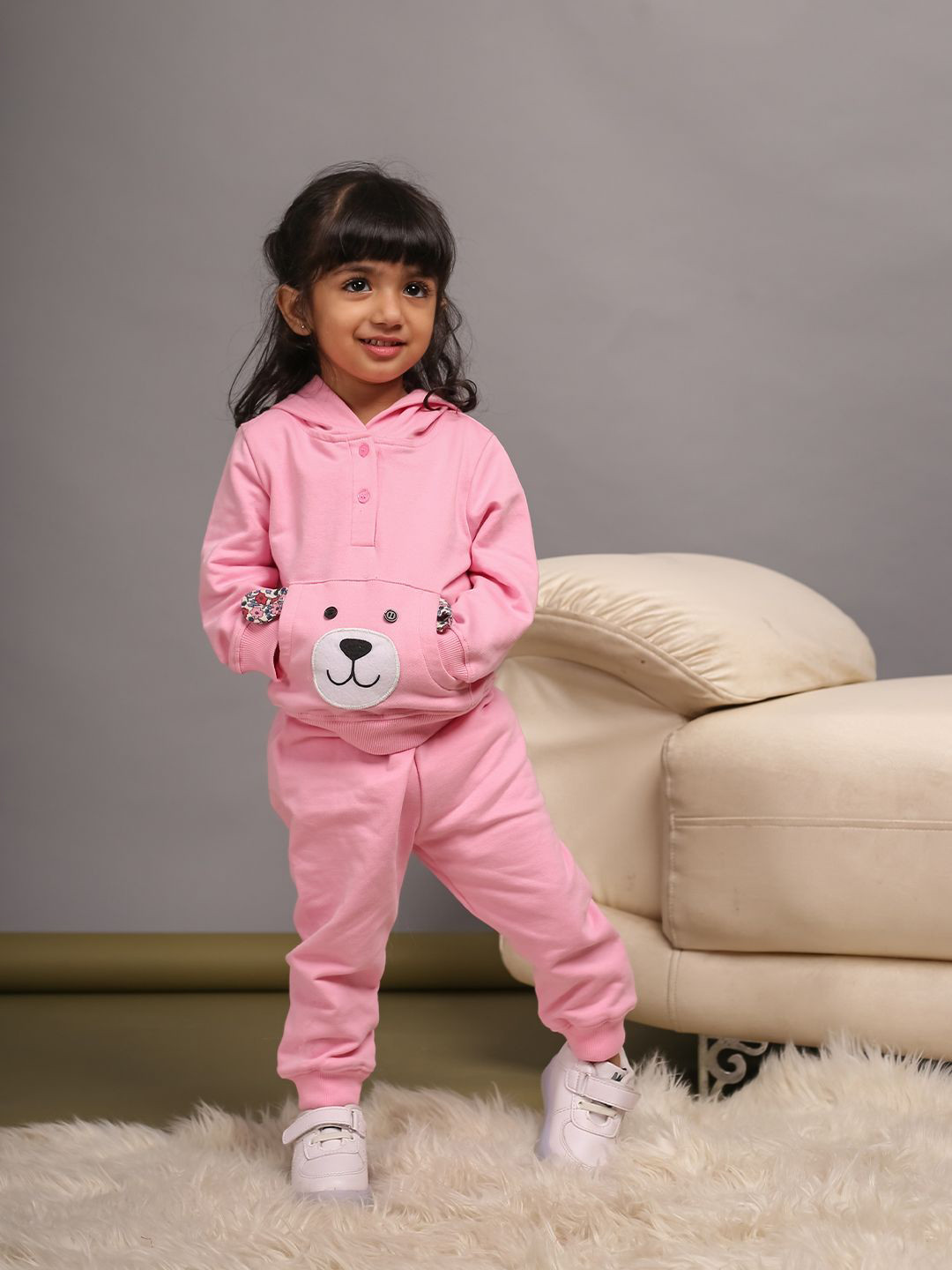 Budding Bees Girls Rabbit Embroidered Hooded Cotton Fleece Sweatshirt With Joggers