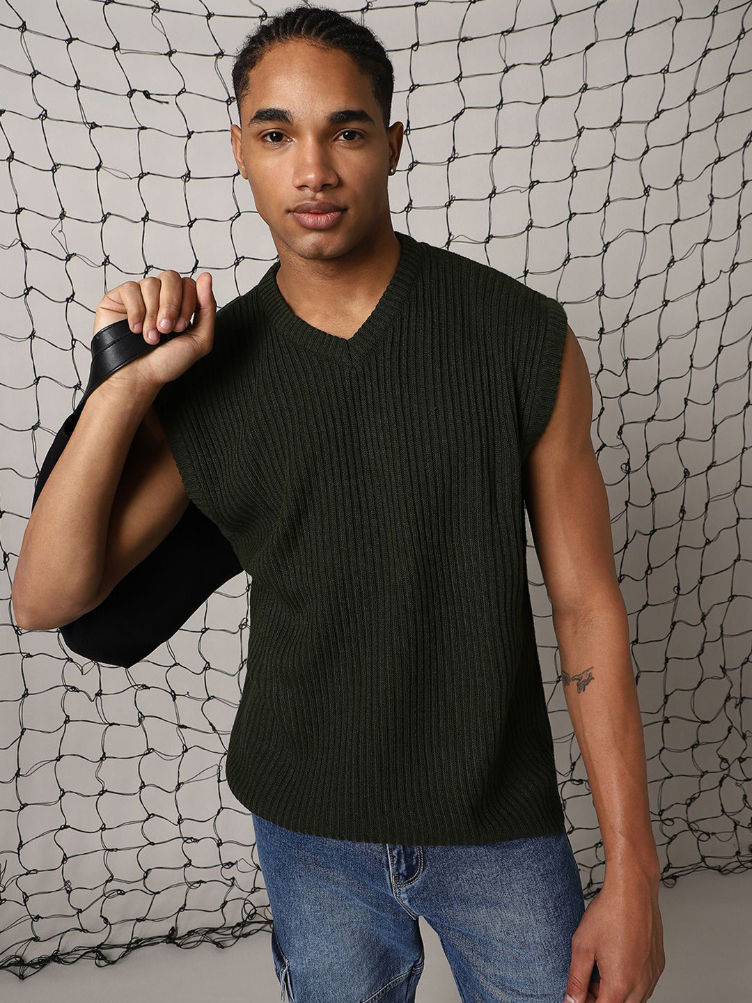 Hubberholme Men V neck Sleeveless Vest Relaxed Fit Pullover