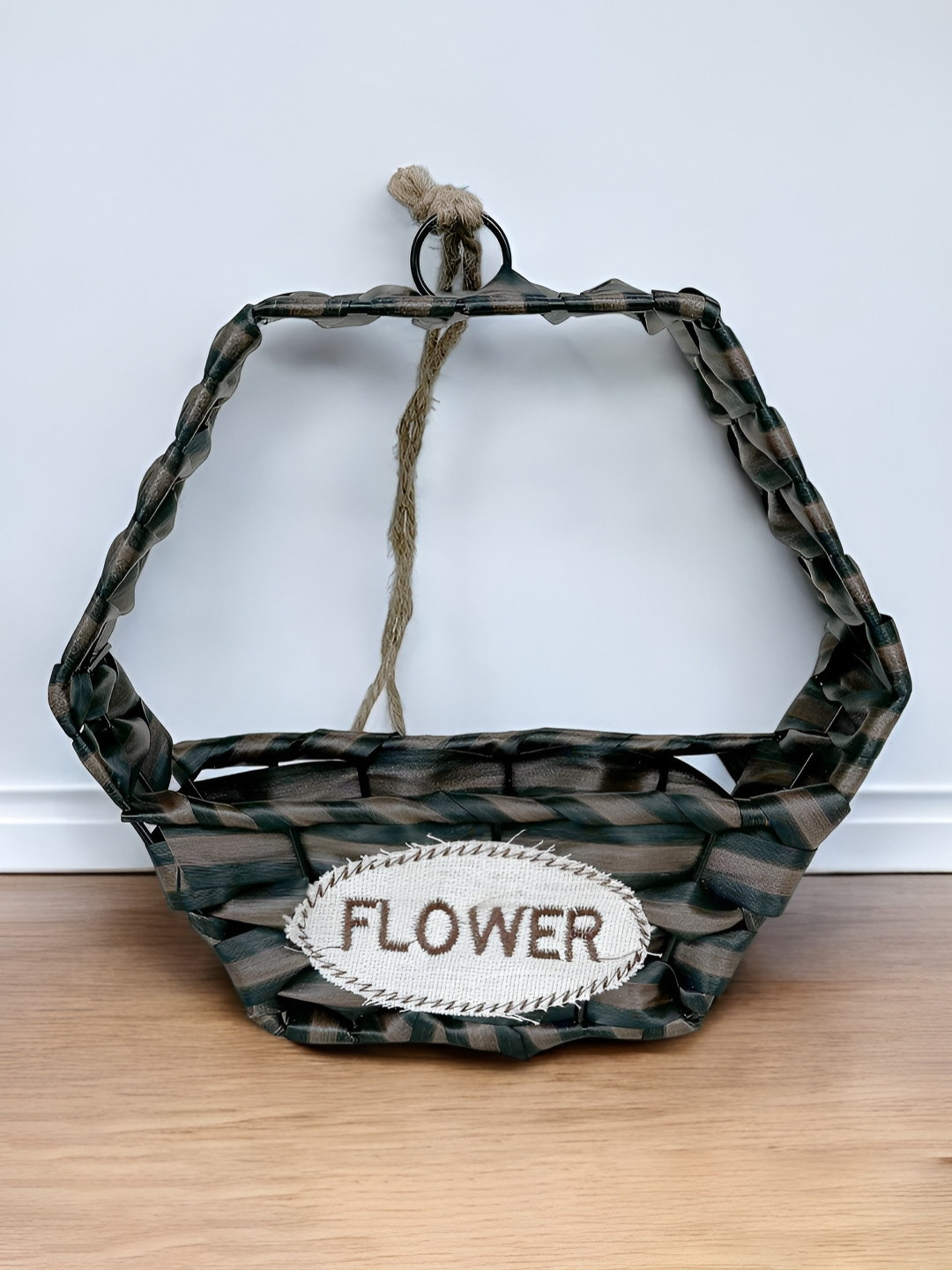 Art Street Versatile Brown & Black Textured Jute Flower Vase Basket