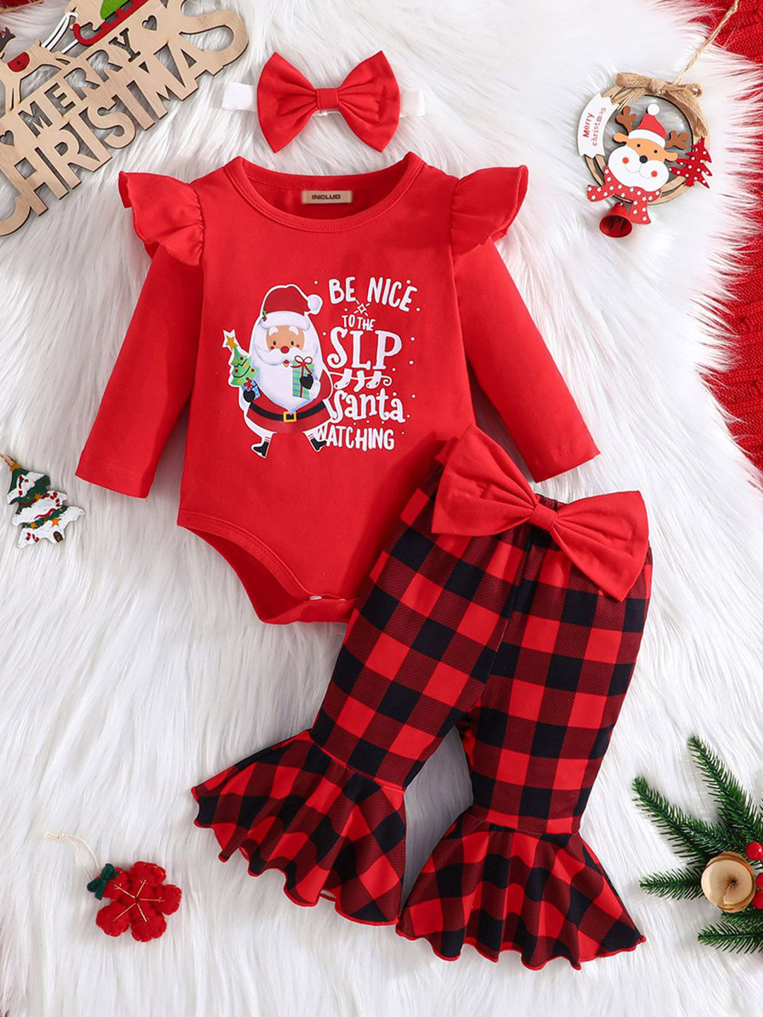 INCLUD Girls Printed Round Neck Long Sleeves Romper With Trouser