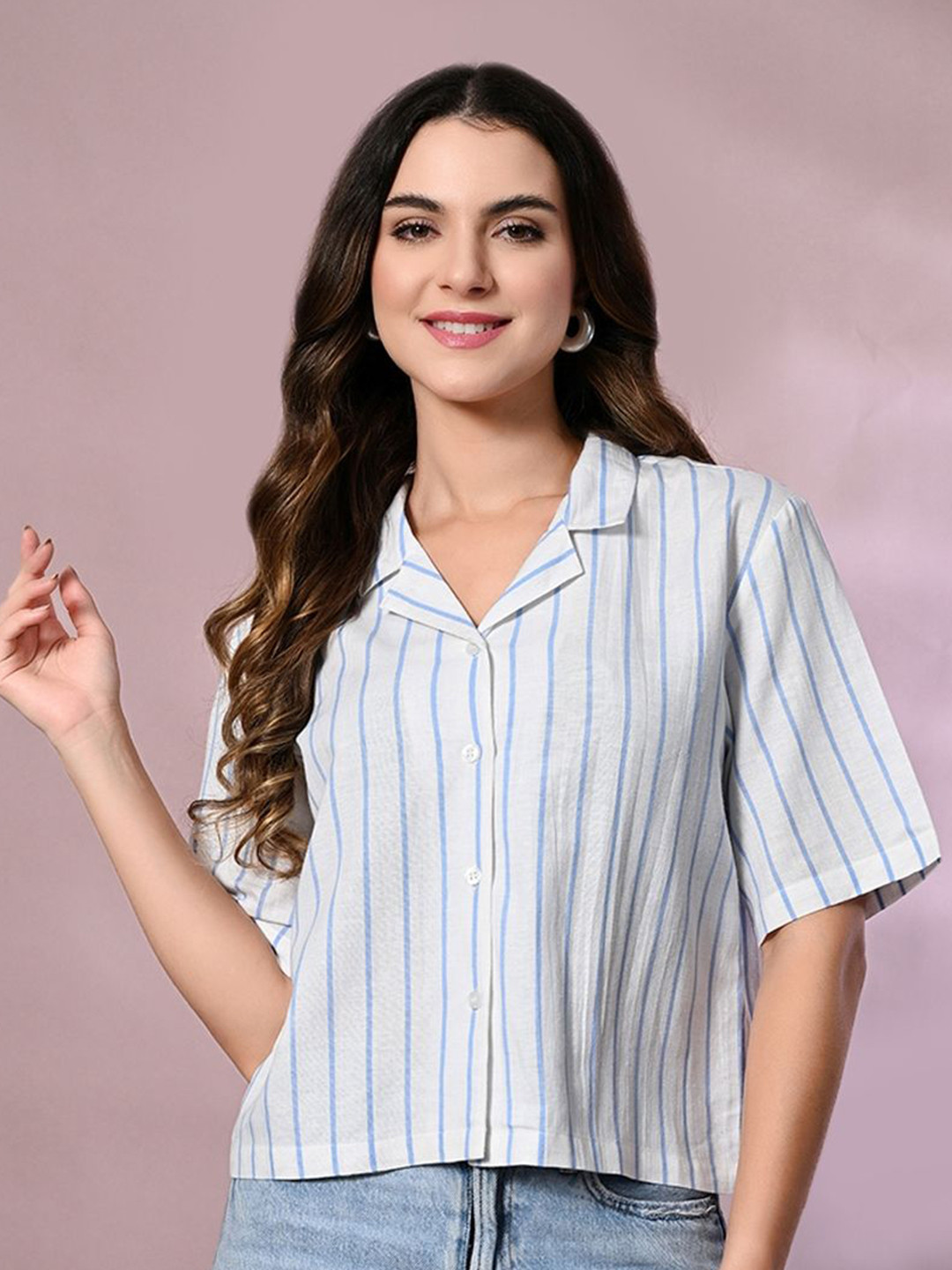 Fuchsia  Women Striped Casual Shirt Style Top