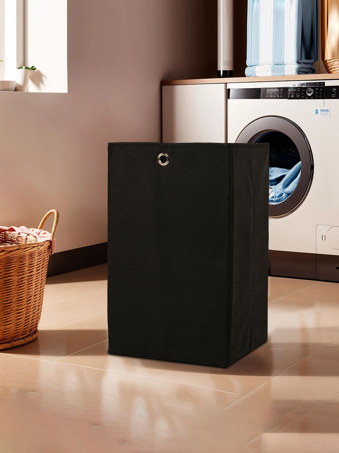 Kuber Industries Black 2 Pieces Foldable Laundry Bags With Holding Rings