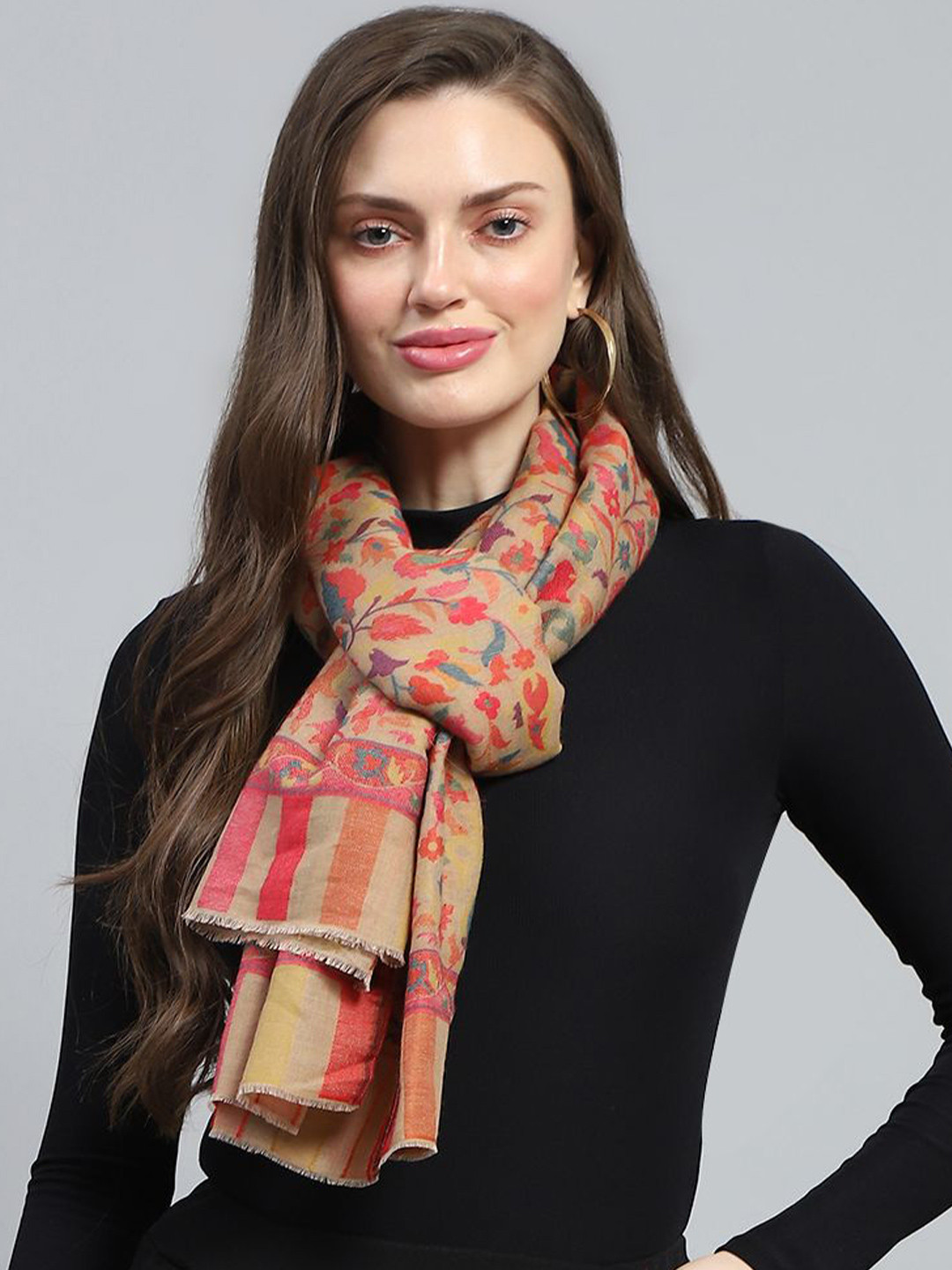 Monte Carlo Women Beige Woven Design Stole