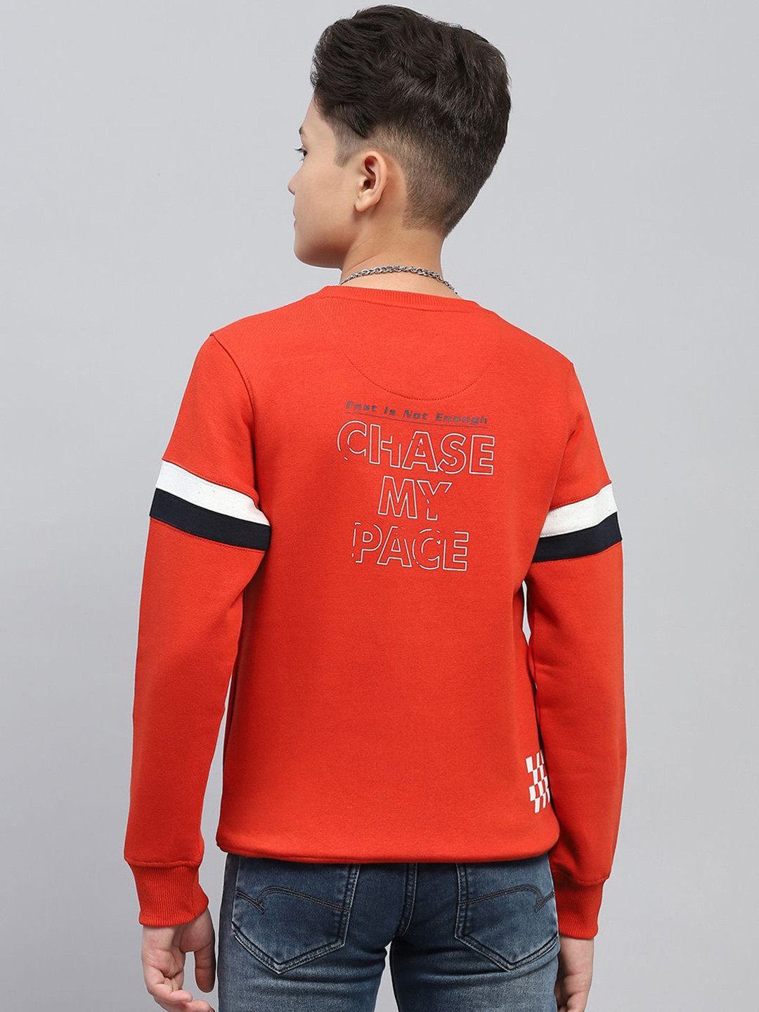 Monte Carlo Boys CottonOrange Round Neck Full Sleeves Pullover Printed Sweatshirt