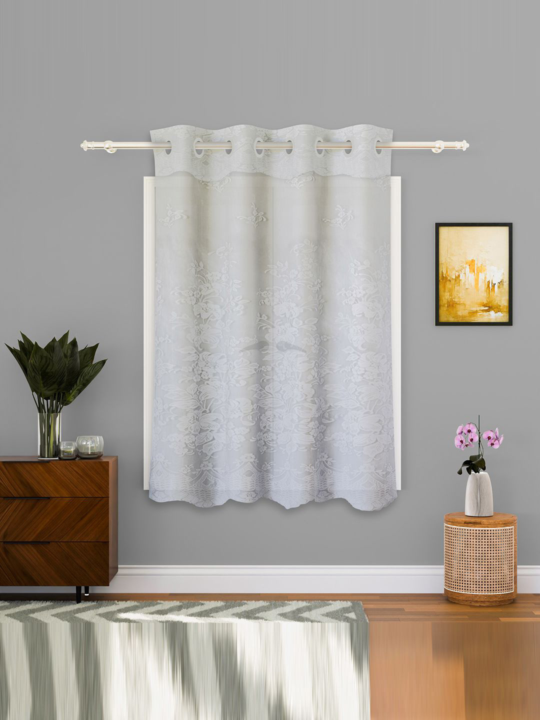 Kuber Industries White Self Design Cotton Window Curtain