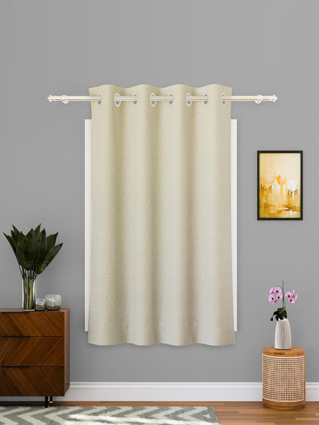 Kuber Industries Cream Self Design Cotton Window Curtain