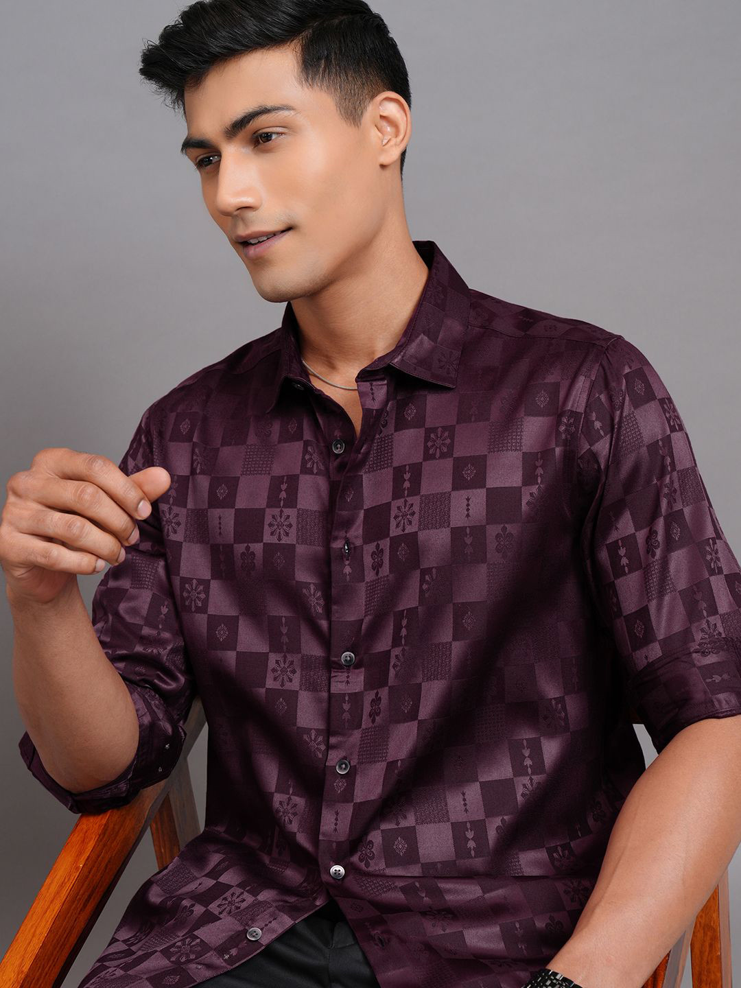 Highlander Men Jacquard Textured Solid Occasion Shirt