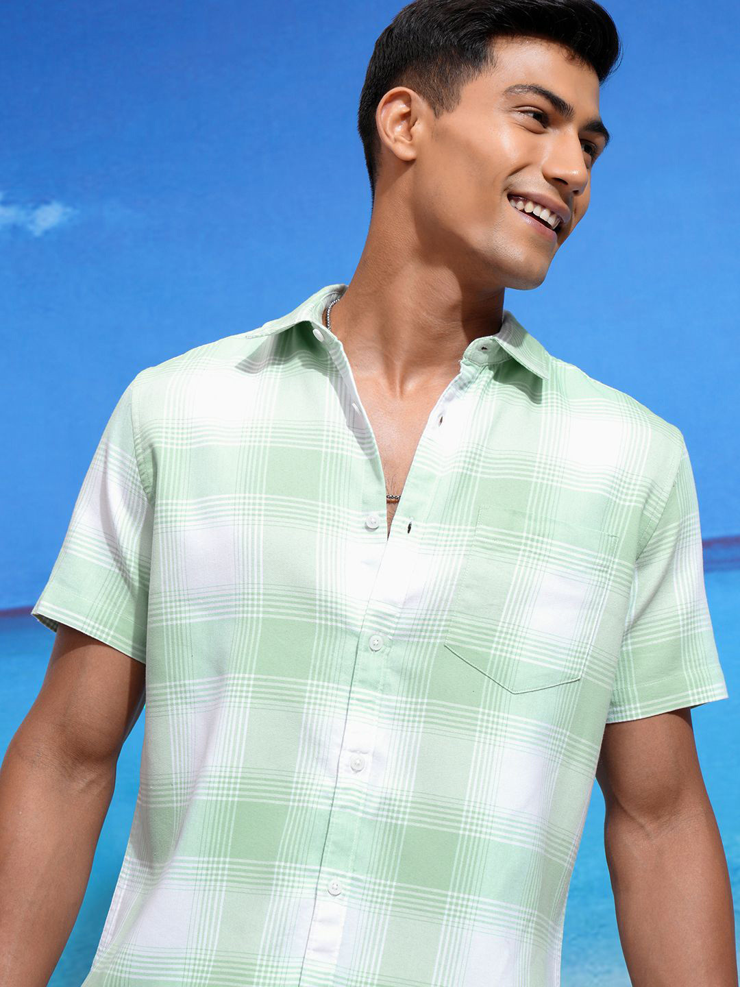 Highlander Men Mint Checked Casual Shirt