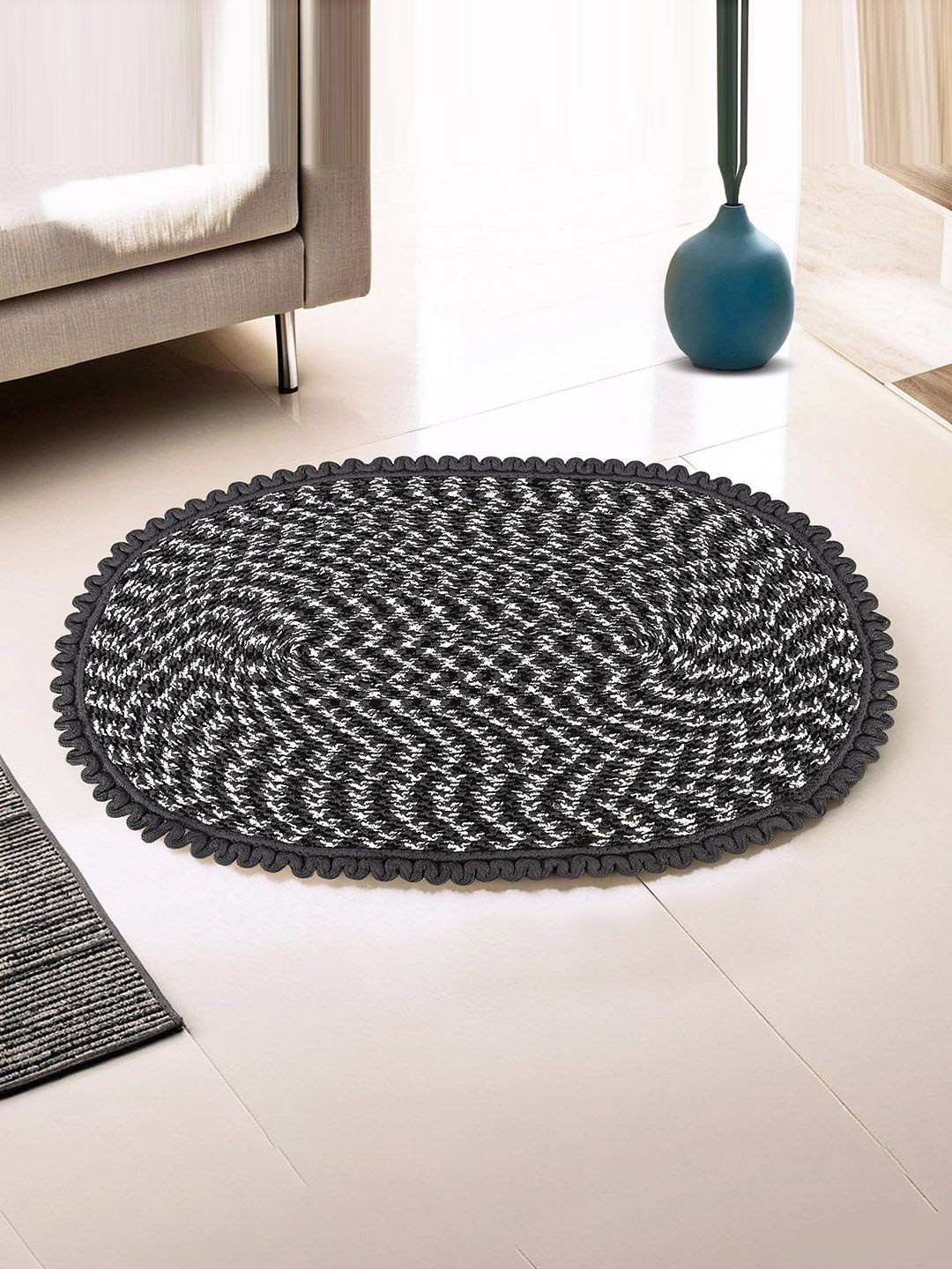 Kuber Industries Grey & White Printed Cotton Anti Slip Doormat