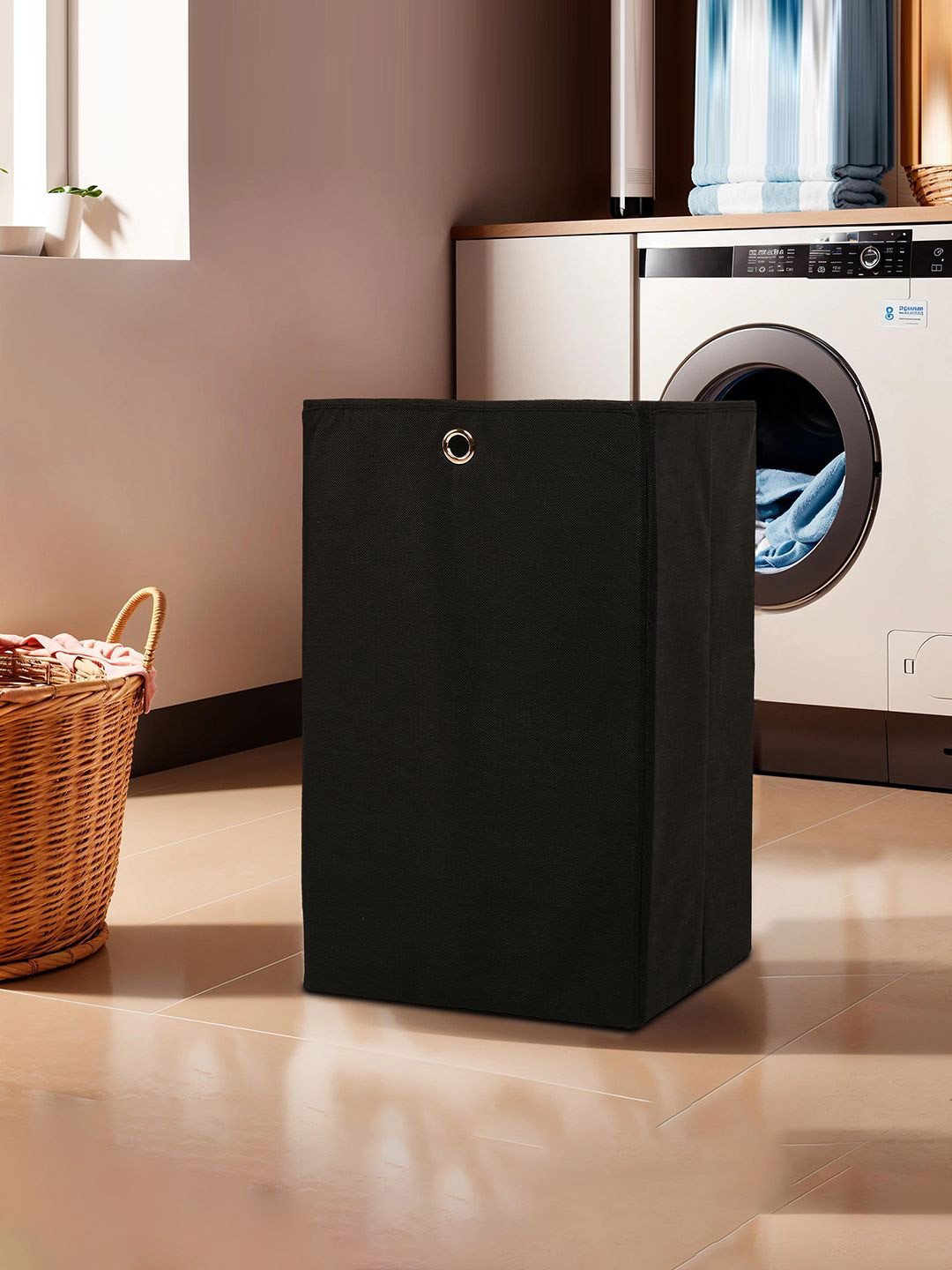 Kuber Industries Black & Grey 2 Pieces Foldable Laundry Bag With Holding Rings- 80Ltr